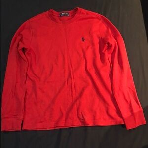 Polo Ralph Lauren Red Waffle Knit Long Sleeve Shirt